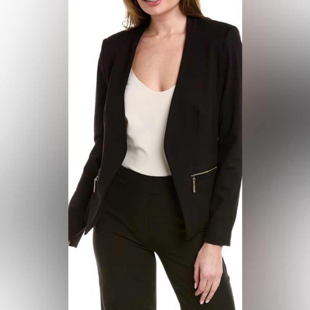 Tahari Black Women's Open Front Blazer with Zipper Details
